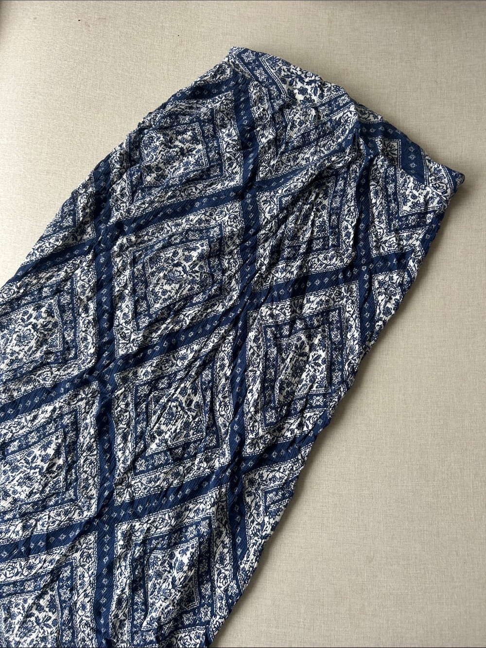 Enough About Me Women's Blue & White Printed Midi Skirt
